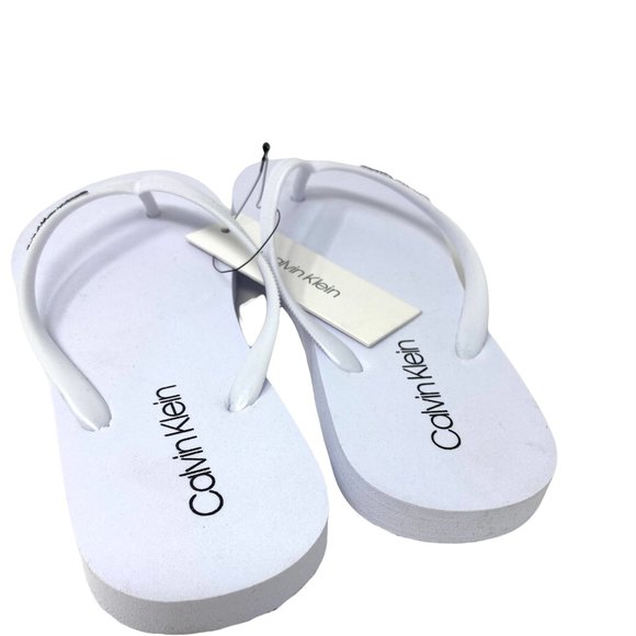 Calvin Klein Womens KCDAWNI-Z Dawni Flip Flop Smooth Footbed Sandal WHITE Rubber - Picture 4 of 9